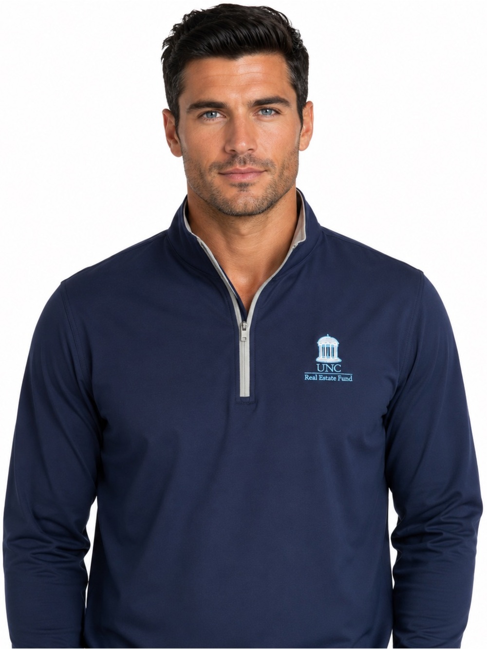 Peter Millar UNC Real Estate Fund Mens L Navy 1/4 Zip Pullover Golf Performance
